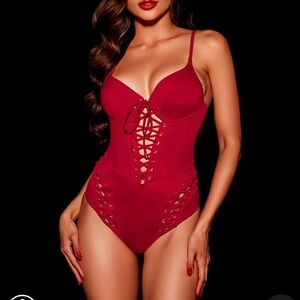 Honey Birdette Red V-Neck One Piece Swimsuit